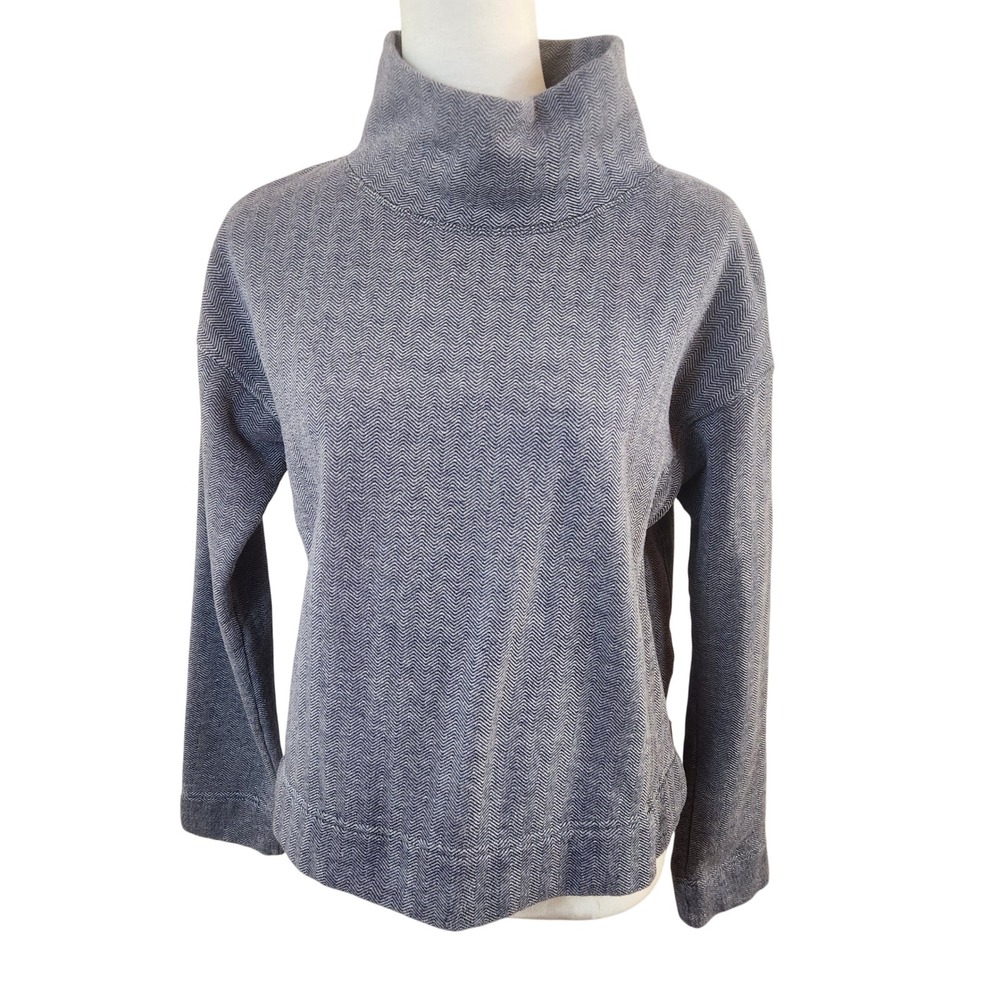 Vineyard Vines Womens Small‎ Blue Mock Neck Cropped Pullover Herringbone Sweater